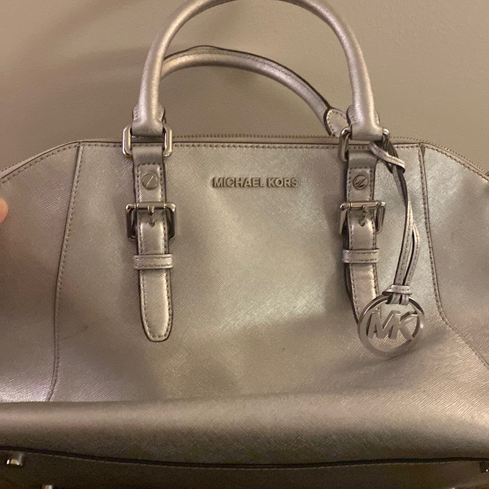 Michael Kors silver purse.  Large. Pre-owned.